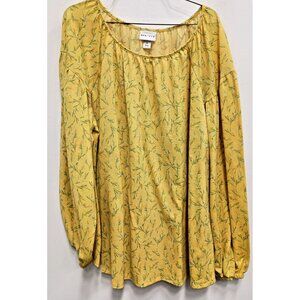 Ava Viv Womens BOHO Peasant Blouse Top Size 1X Yellow Floral Smocked Puff Sleeve